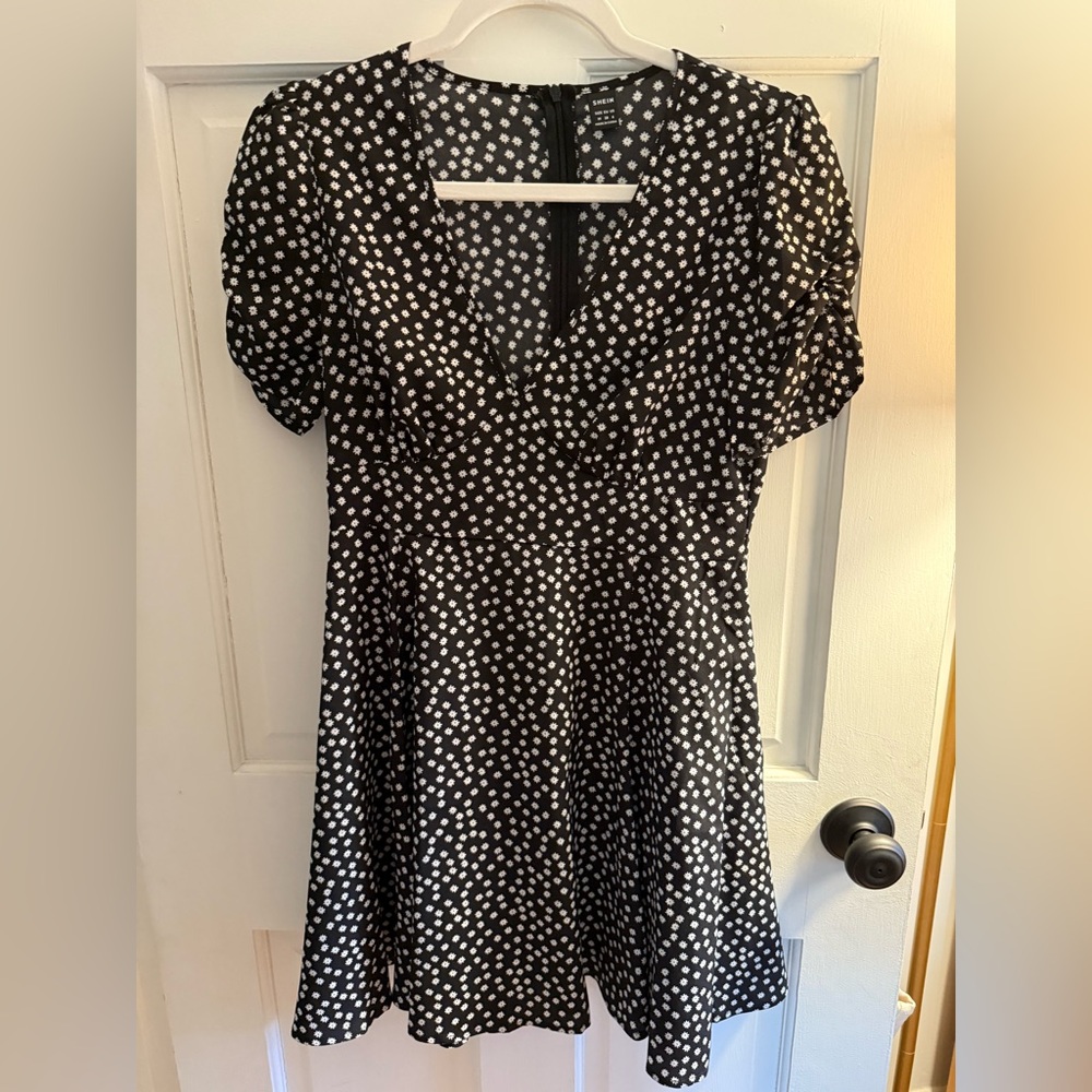 SHEIN Black and White Polka Dot Mini Dress